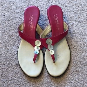 Pink kitten heel sandal with shell embellishments